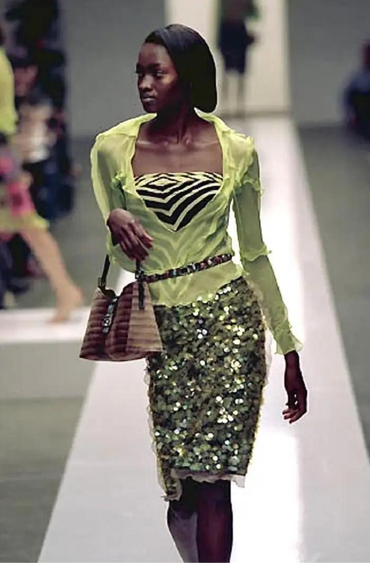 Fendi Spring Summer 2000 Runway Zucca Green Sequin Skirt