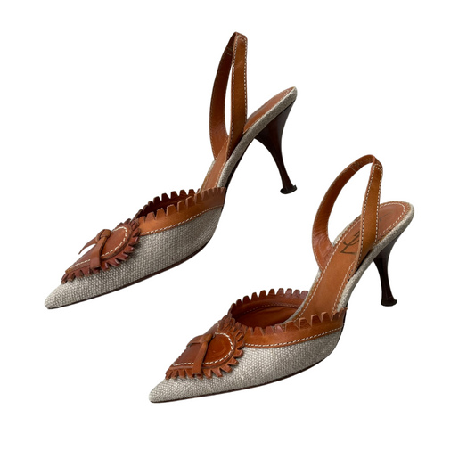 Yves Saint Laurent Rive Gauche 1990s Raffia Heart Heels - 36.5