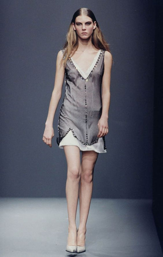 Prada Fall Winter 1997 Runway Beaded Embellished Mini Dress