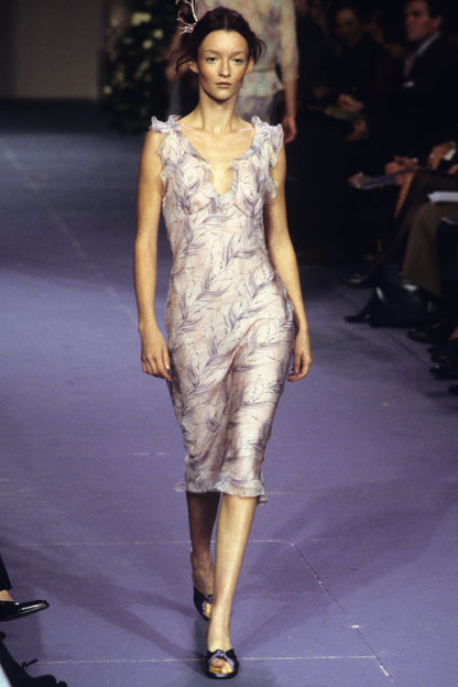Chloé Spring Summer 1999 Runway Pale Blue Feather Motif Midi Dress