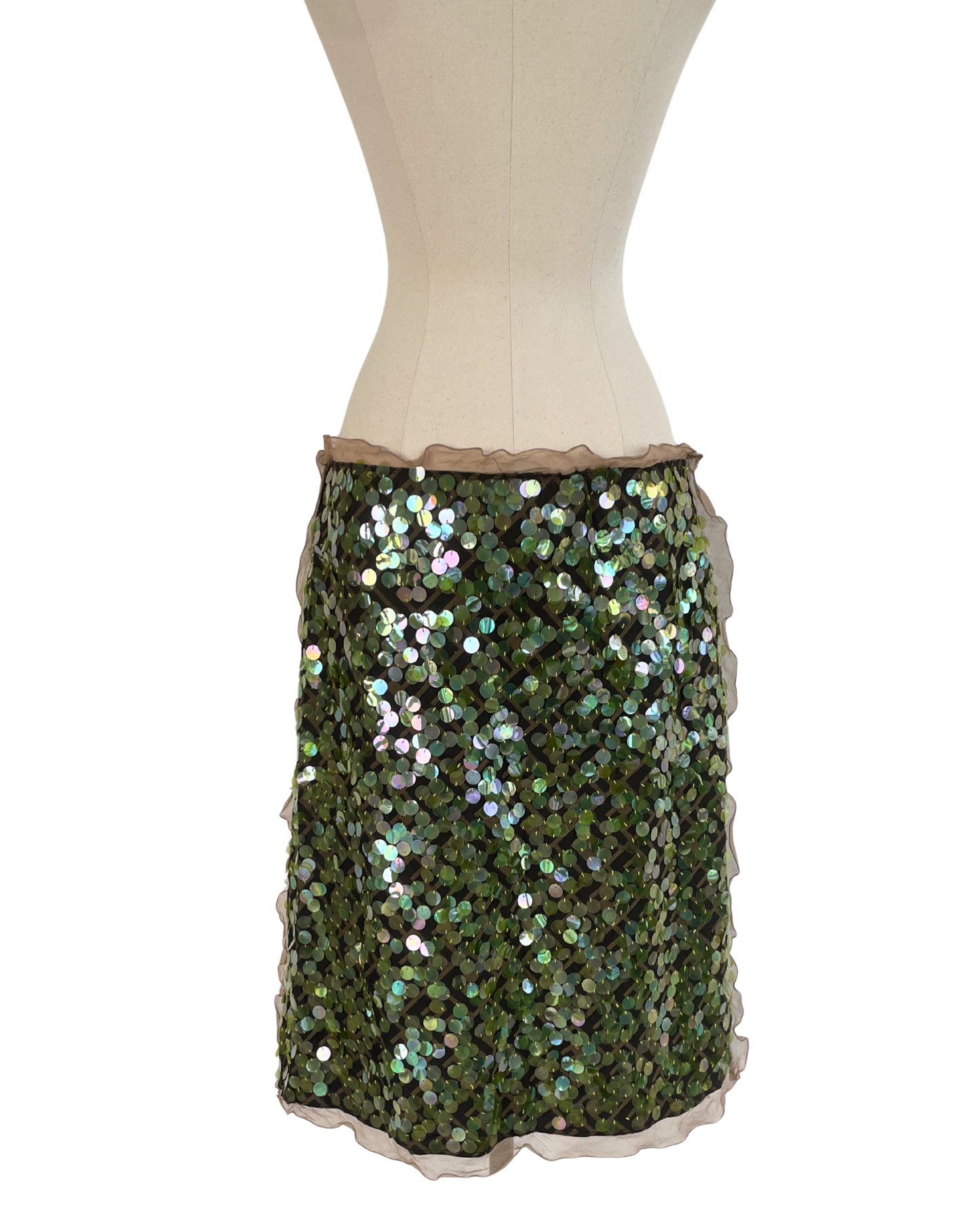 Fendi Spring Summer 2000 Runway Zucca Green Sequin Skirt