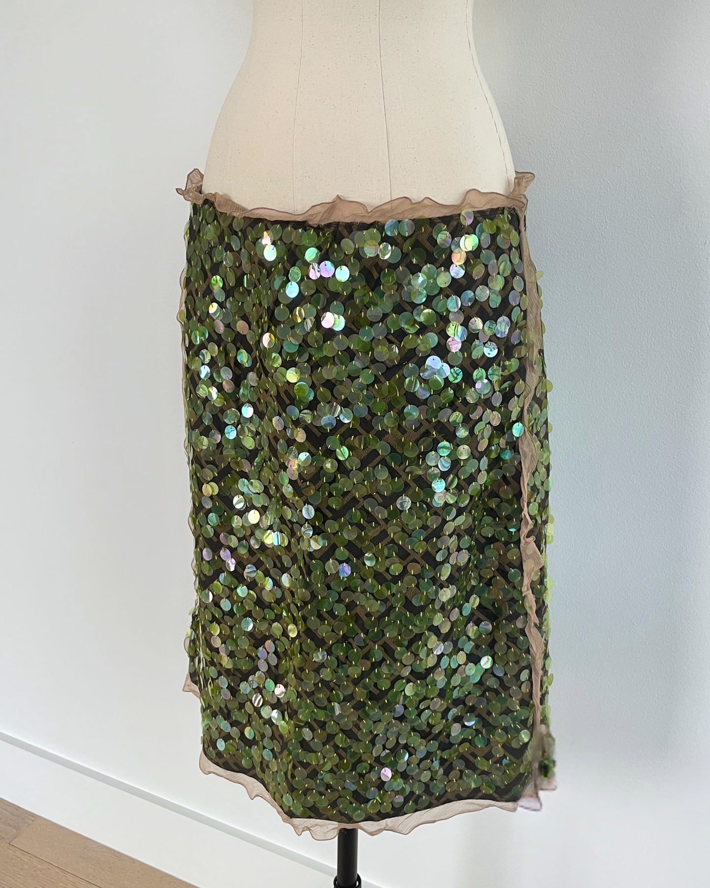 Fendi Spring Summer 2000 Runway Zucca Green Sequin Skirt