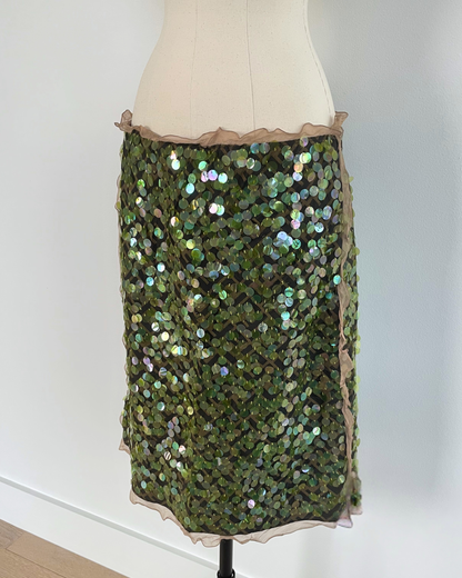 Fendi Spring Summer 2000 Runway Zucca Green Sequin Skirt