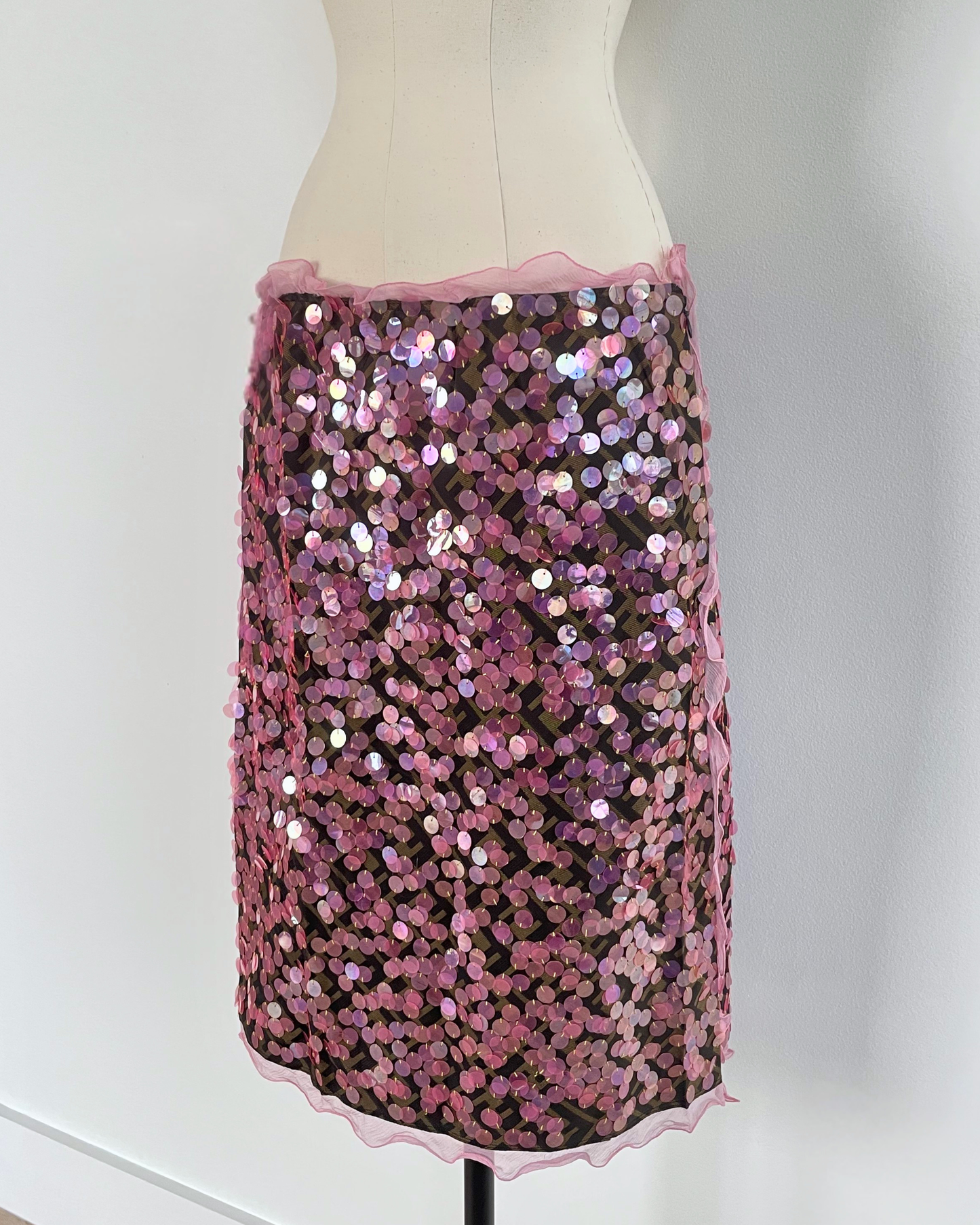 Fendi Spring Summer 2000 Runway Zucca Pink Sequin Skirt