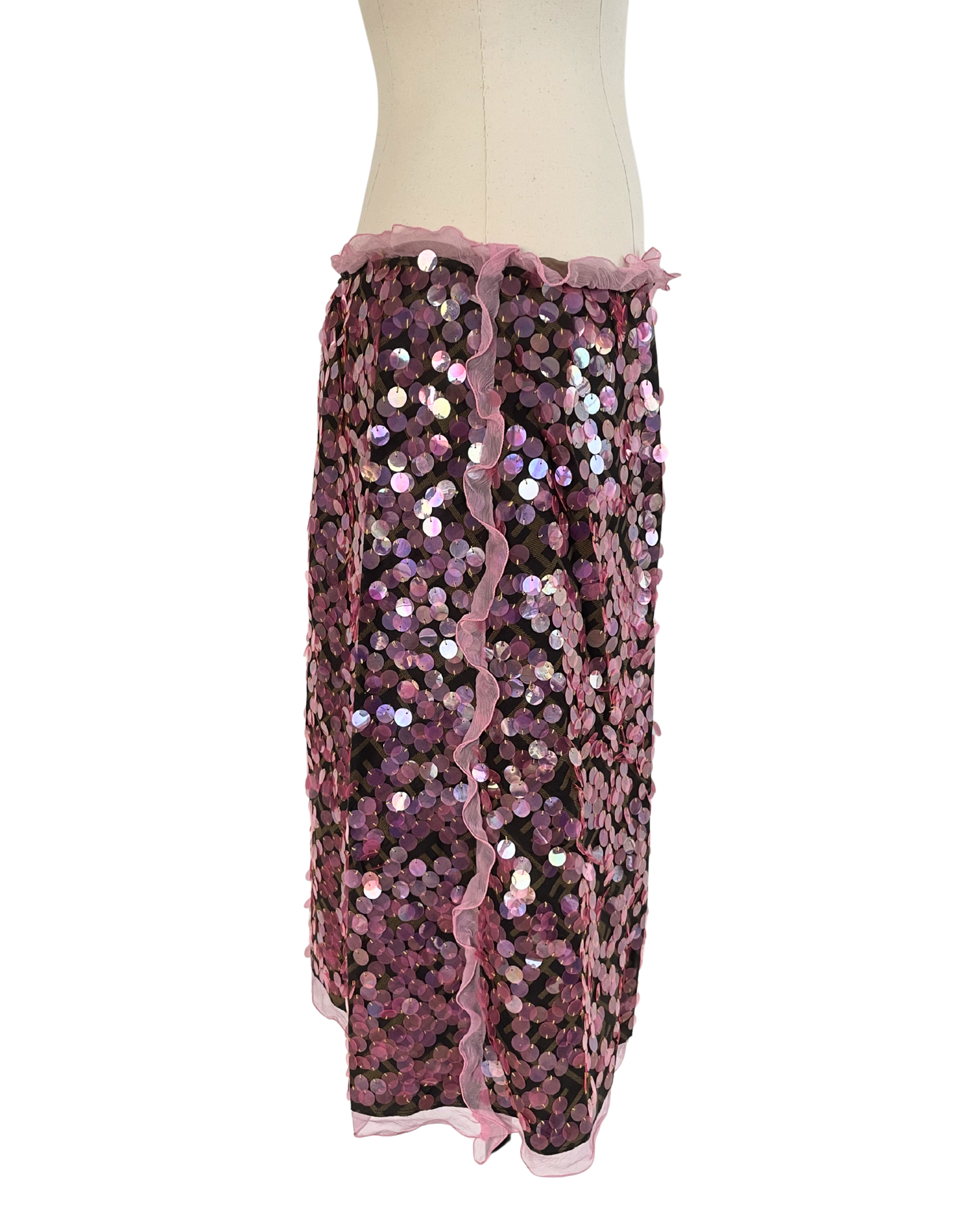 Fendi Spring Summer 2000 Runway Zucca Pink Sequin Skirt