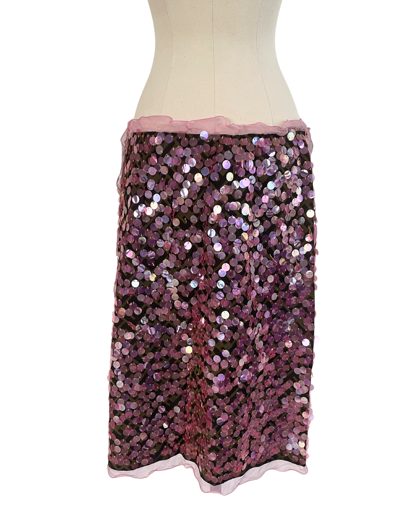 Fendi Spring Summer 2000 Runway Zucca Pink Sequin Skirt