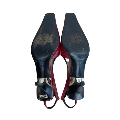 Gucci Spring Summer 1998 Red Leather Crystal G Heels, 6 1/2