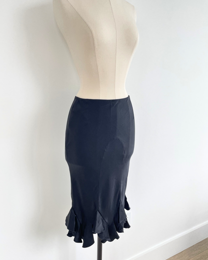 Chloé Fall Winter 1998 Black Midi Silk Skirt