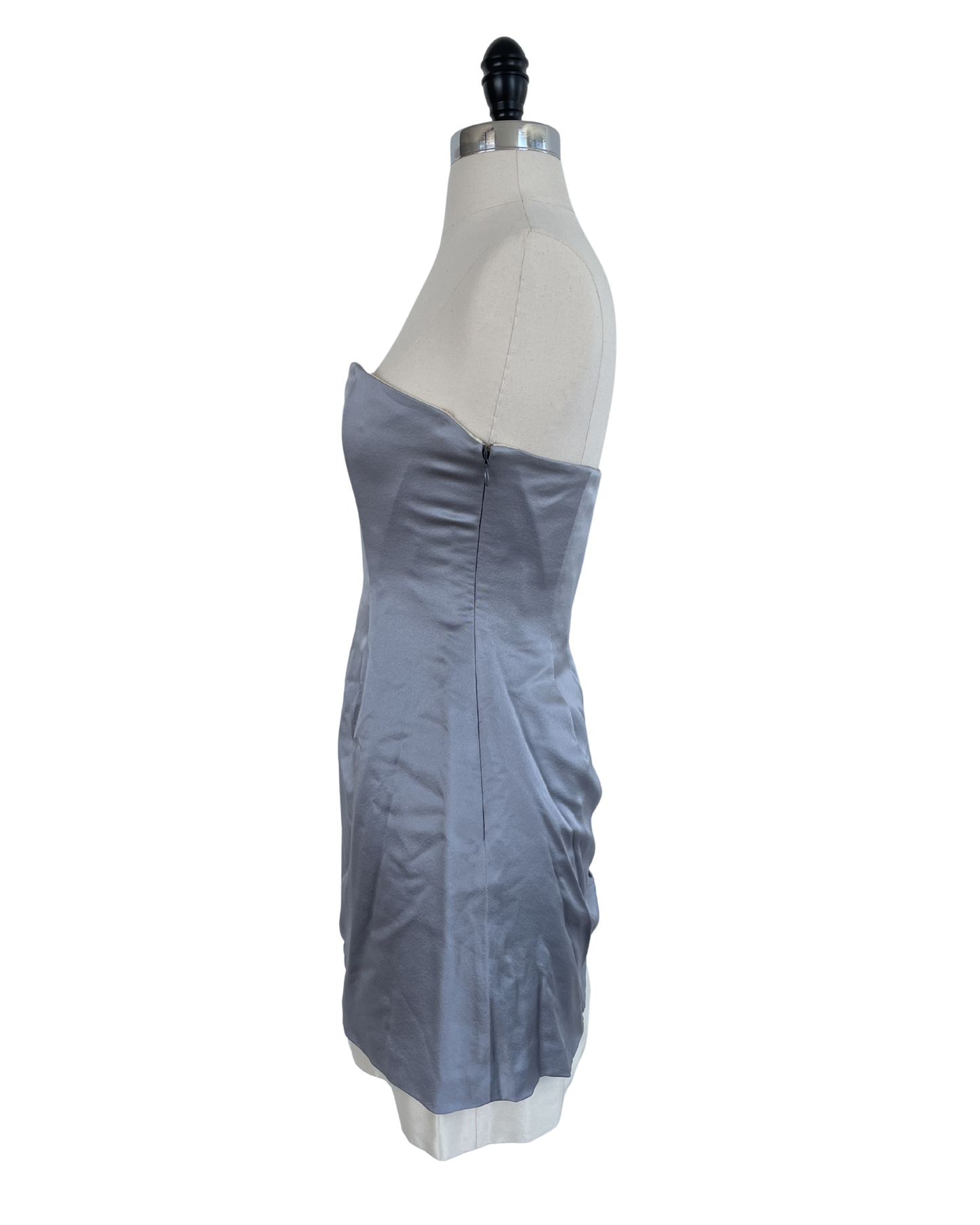 Chloé Spring Summer 1998 Runway Gray Blue Strapless Embroidered Tassel Dress
