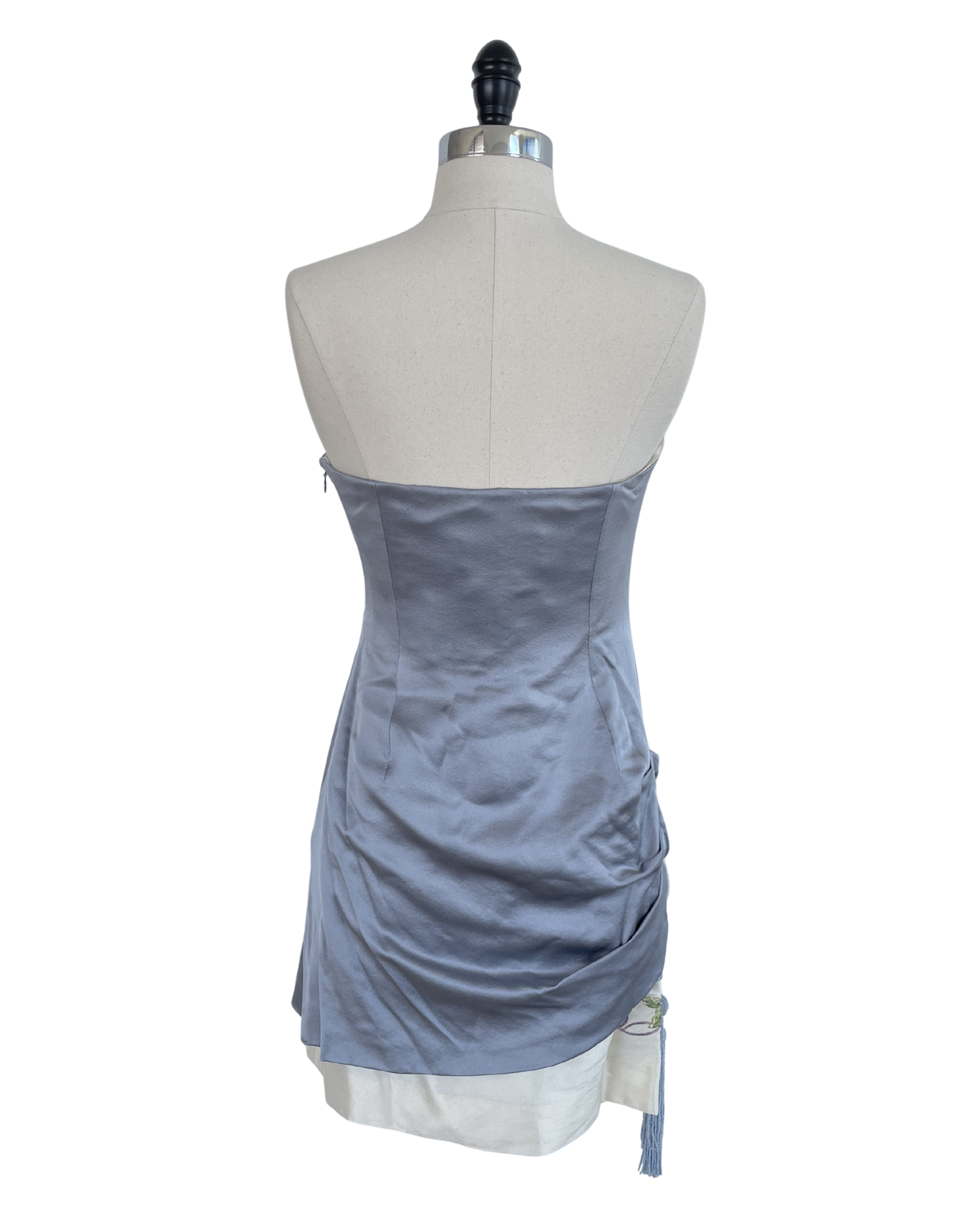 Chloé Spring Summer 1998 Runway Gray Blue Strapless Embroidered Tassel Dress
