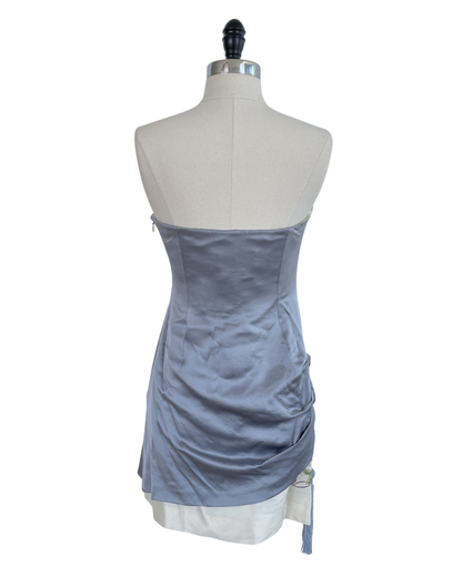 Chloé Spring Summer 1998 Runway Gray Blue Strapless Embroidered Tassel Dress