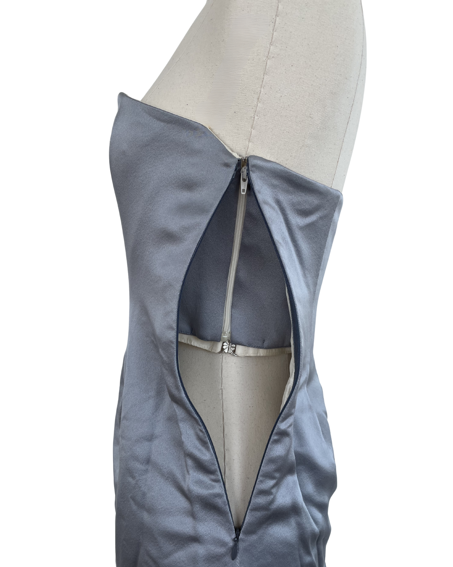 Chloé Spring Summer 1998 Runway Gray Blue Strapless Embroidered Tassel Dress