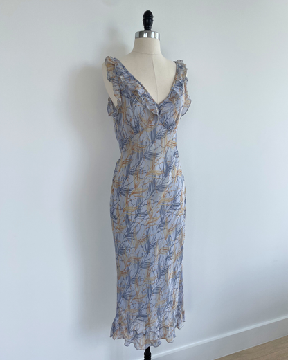 Chloé Spring Summer 1999 Runway Pale Blue Feather Motif Midi Dress