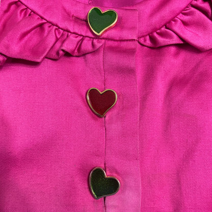 Yves Saint Laurent Spring Summer 1992 Pink Ruffle Heart Button Dress