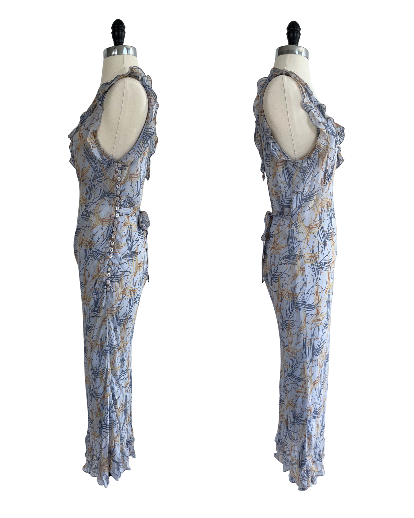 Chloé Spring Summer 1999 Runway Pale Blue Feather Motif Midi Dress