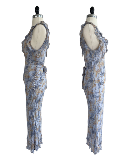 Chloé Spring Summer 1999 Runway Pale Blue Feather Motif Midi Dress