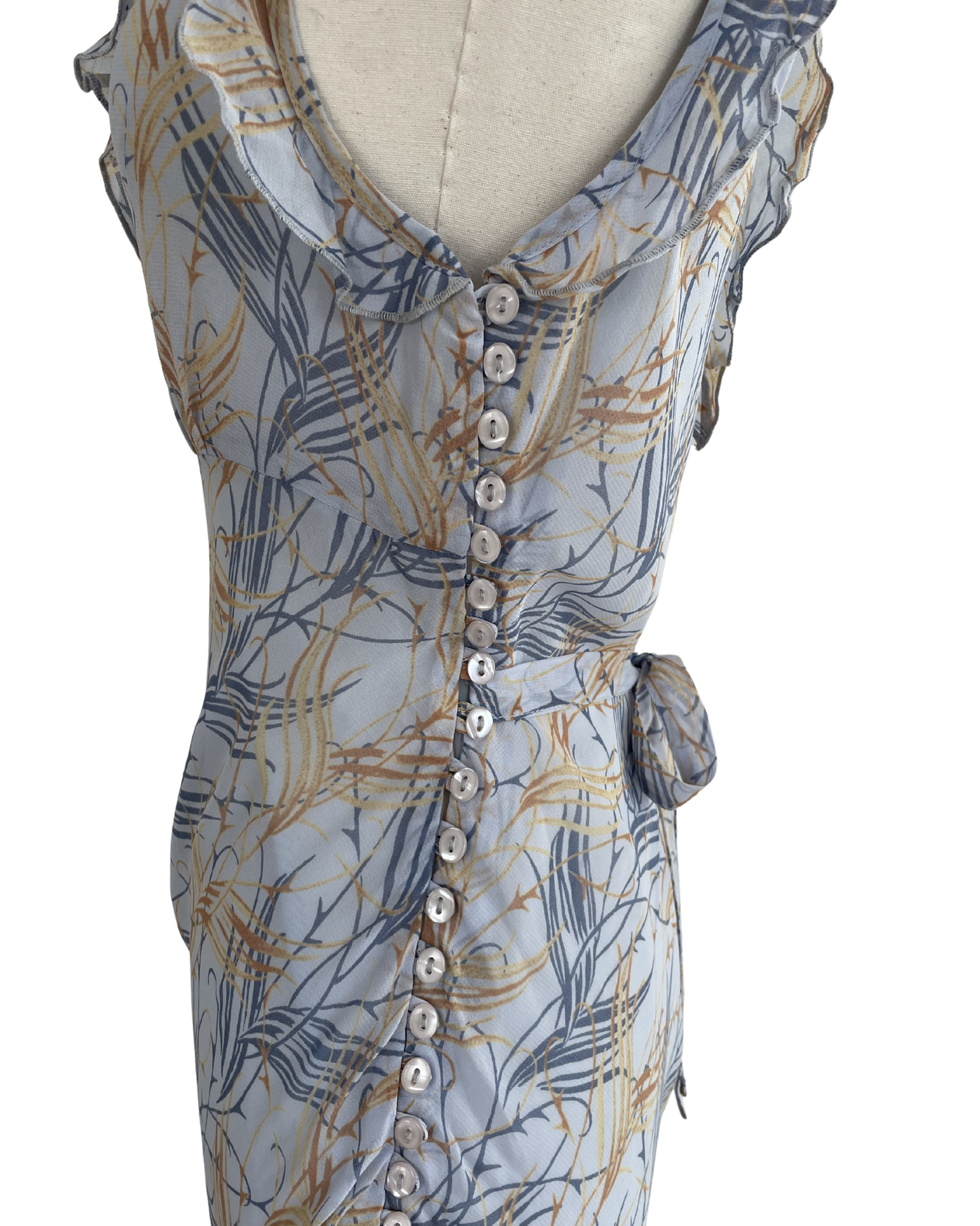 Chloé Spring Summer 1999 Runway Pale Blue Feather Motif Midi Dress