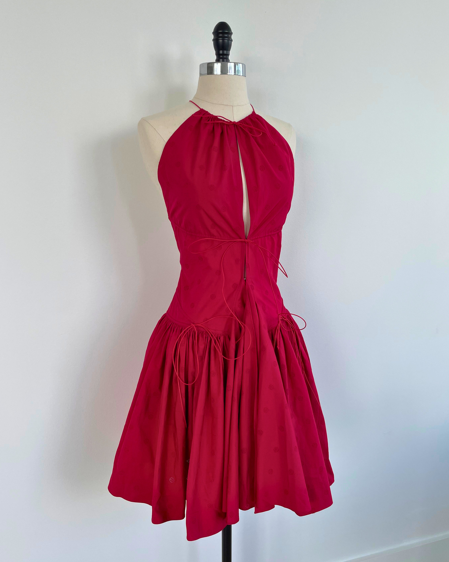 Alaïa Spring Summer 2003 Cherry Red Cotton Eyelet Dress