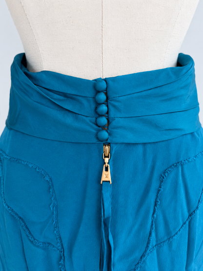 Teal skirt LV zipper waist detail