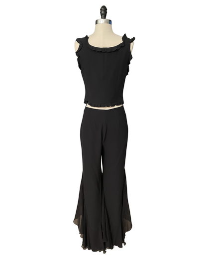 Valentino Spring Summer 2002 Runway Black Ruffle Top + Pant Set Full Look 2