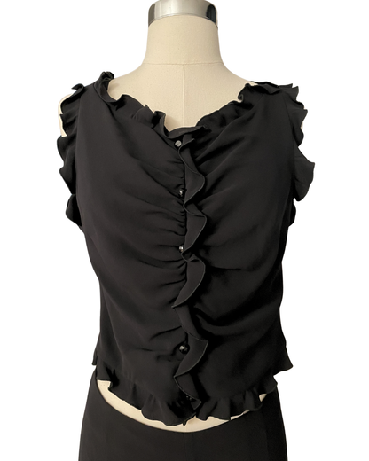 Valentino Spring Summer 2002 Runway Black Ruffle Top + Pant Set Full Look 2
