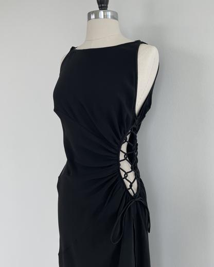 Valentino Spring Summer 2004 Runway Lattice Cutout Black Dress