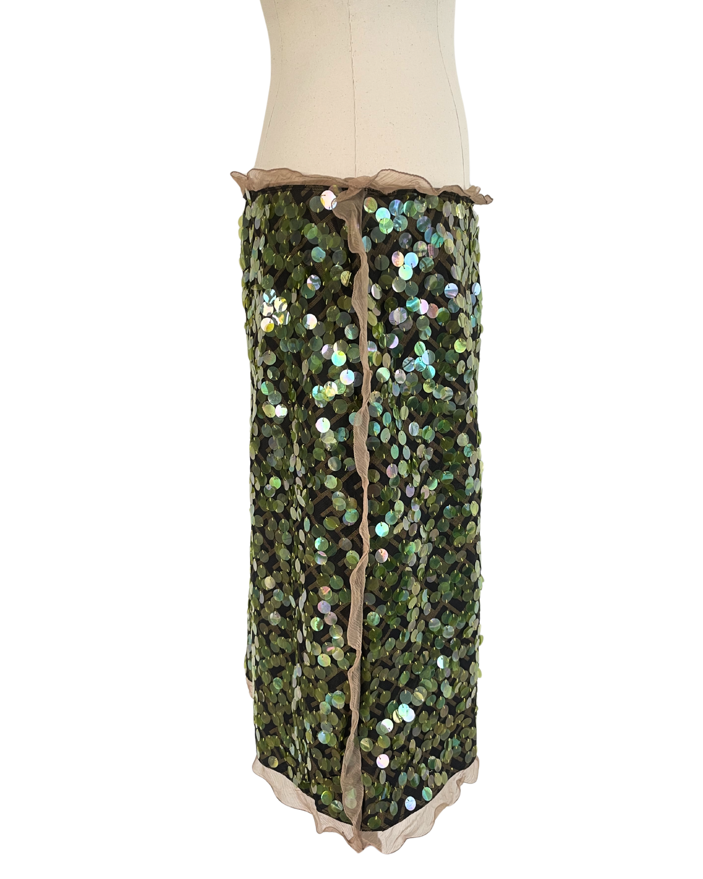Fendi Spring Summer 2000 Runway Zucca Green Sequin Skirt