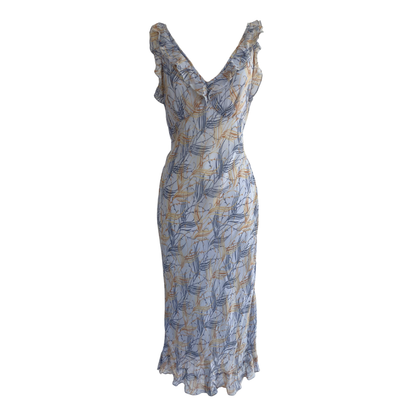 Chloé Spring Summer 1999 Runway Pale Blue Feather Motif Midi Dress