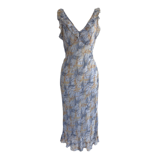 Chloé Spring Summer 1999 Runway Pale Blue Feather Motif Midi Dress
