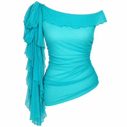 Chloé Spring Summer 2001 Runway One-Shoulder Turquoise Top
