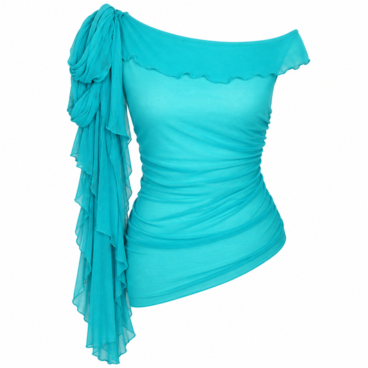 Chloé Spring Summer 2001 Runway One-Shoulder Turquoise Top