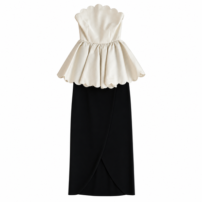 Valentino Spring Summer 1983 Runway Peplum Scalloped Gown