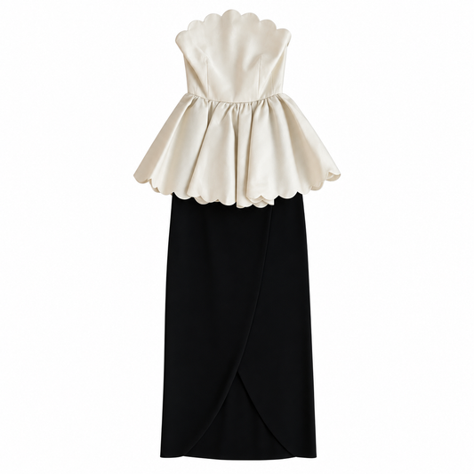 Valentino Spring Summer 1983 Runway Peplum Scalloped Gown