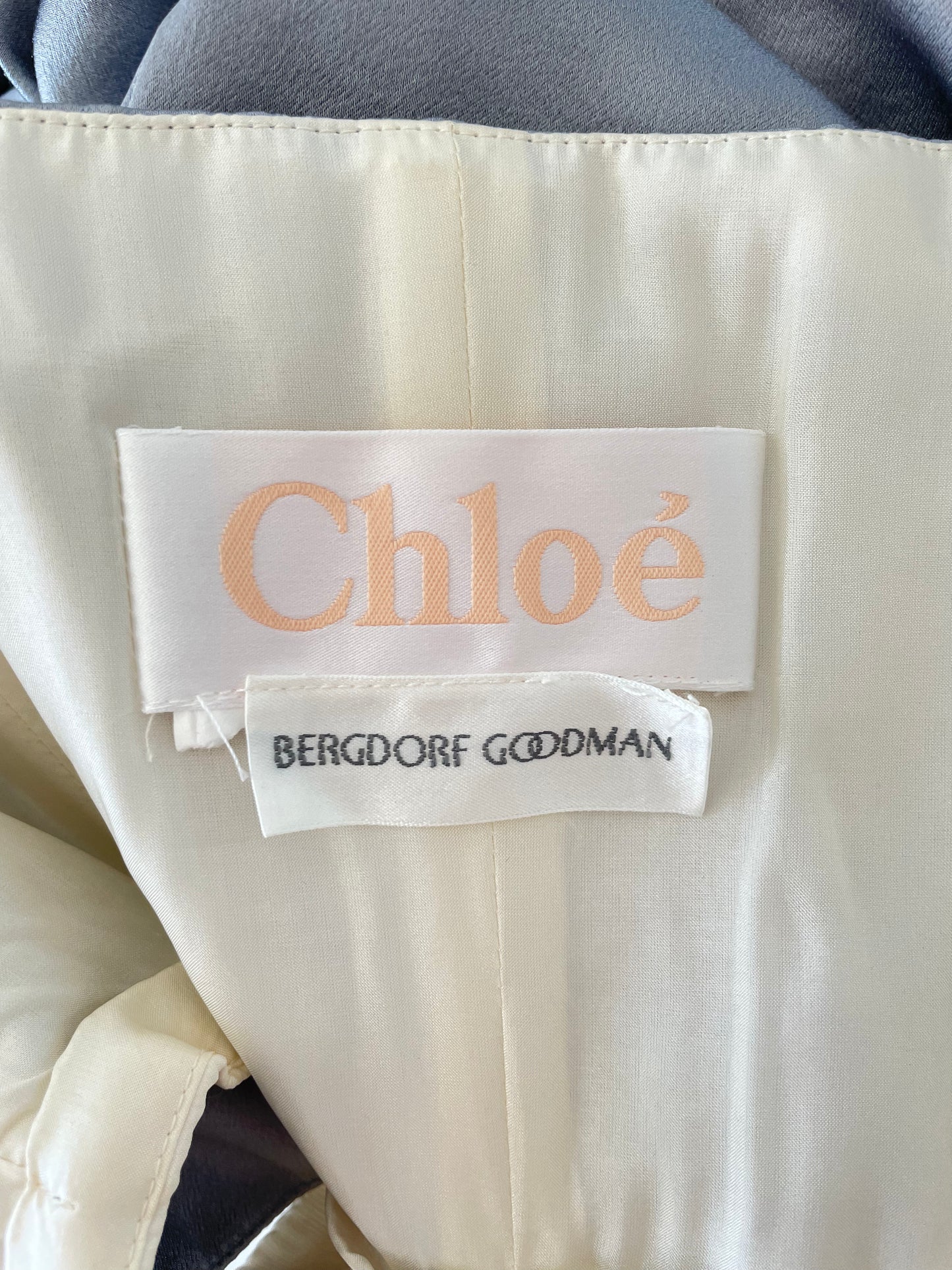 Chloé Spring Summer 1998 Runway Gray Blue Strapless Embroidered Tassel Dress