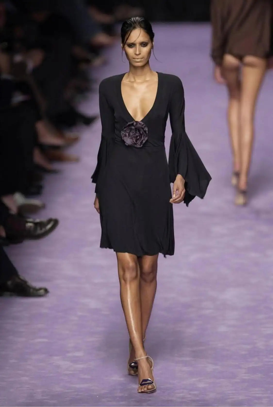 Yves Saint Laurent Spring Summer 2003 Runway Floral Applique Dress Look 28