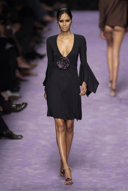 Yves Saint Laurent Spring Summer 2003 Runway Floral Applique Dress Look 28