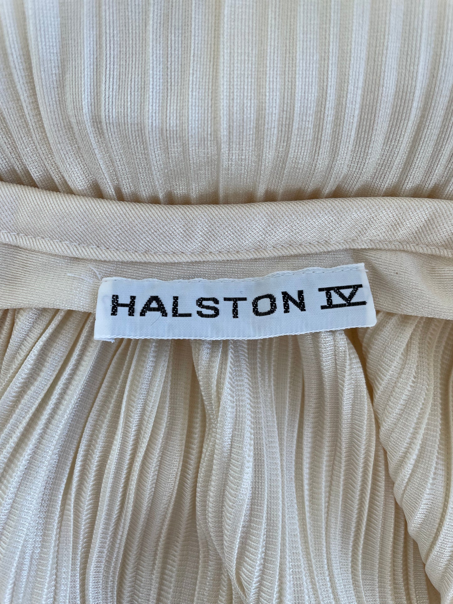 Halston 1970s Ivory Pleated One Shoulder Gown