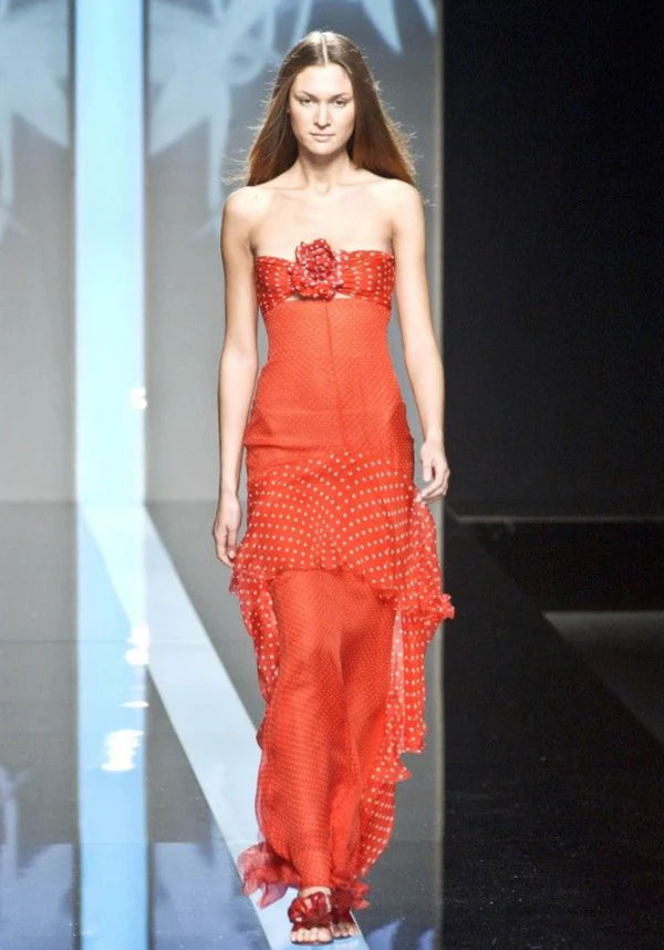 Valentino Spring Summer 2002 Runway Black Polka Dot Ruffle Dress