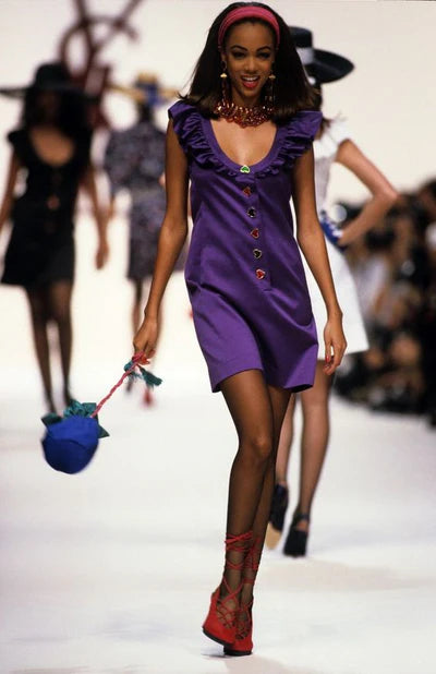 Yves Saint Laurent Spring Summer 1992 Pink Ruffle Heart Button Dress