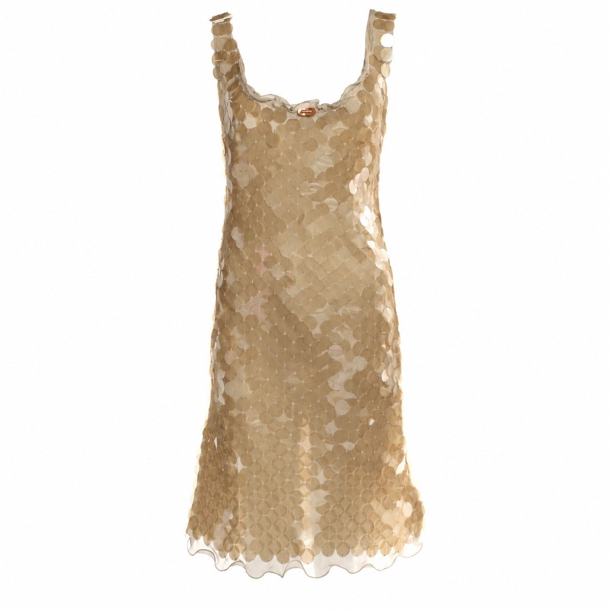 Prada Spring Summer 1999 cream chiffon and paillette dress, back with button closure at neckline