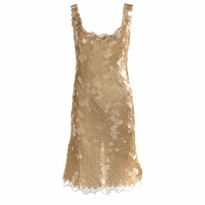 Prada Spring Summer 1999 cream chiffon and paillette dress, back with button closure at neckline