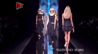 Valentino Spring Summer 2002 Runway Black Ruffle Top + Pant Set Full Look 2