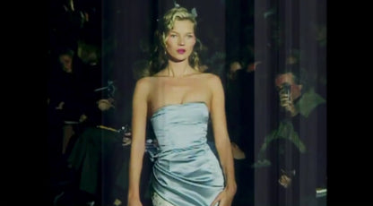 Chloé Spring Summer 1998 Runway Gray Blue Strapless Embroidered Tassel Dress