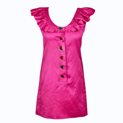 Yves Saint Laurent Spring Summer 1992 Pink Ruffle Heart Button Dress