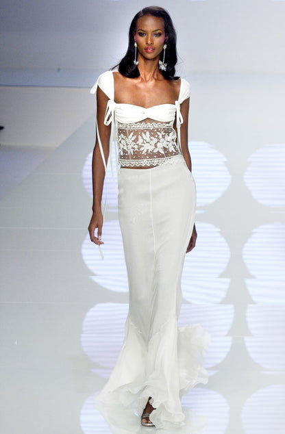 Valentino Spring Summer 2004 Runway White Silk Skirt Look 78