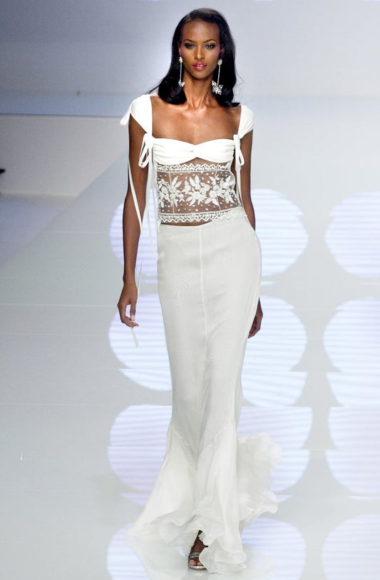 Valentino Spring Summer 2004 Runway White Silk Skirt Look 78